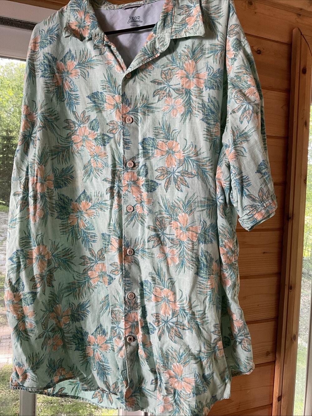 Izod Men’s Button Down Shirt Hawaiian Flowers 2XLT